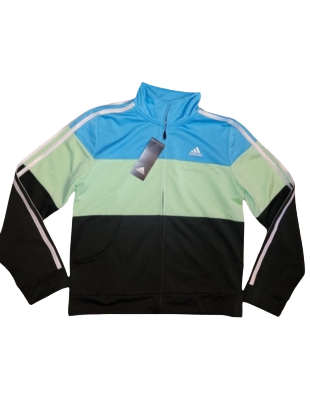 ADIDAS Youth XL Colorblock Tricot Track Jacket Blue Mint Black